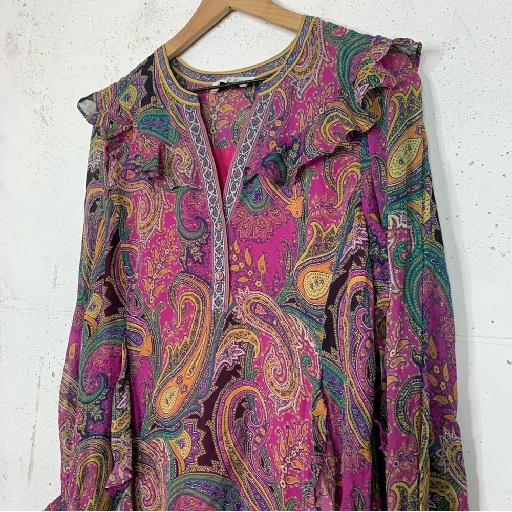 Hale Bob Long Sleeve Boho Paisley Print Dress Size Medium - Picture 11 of 14